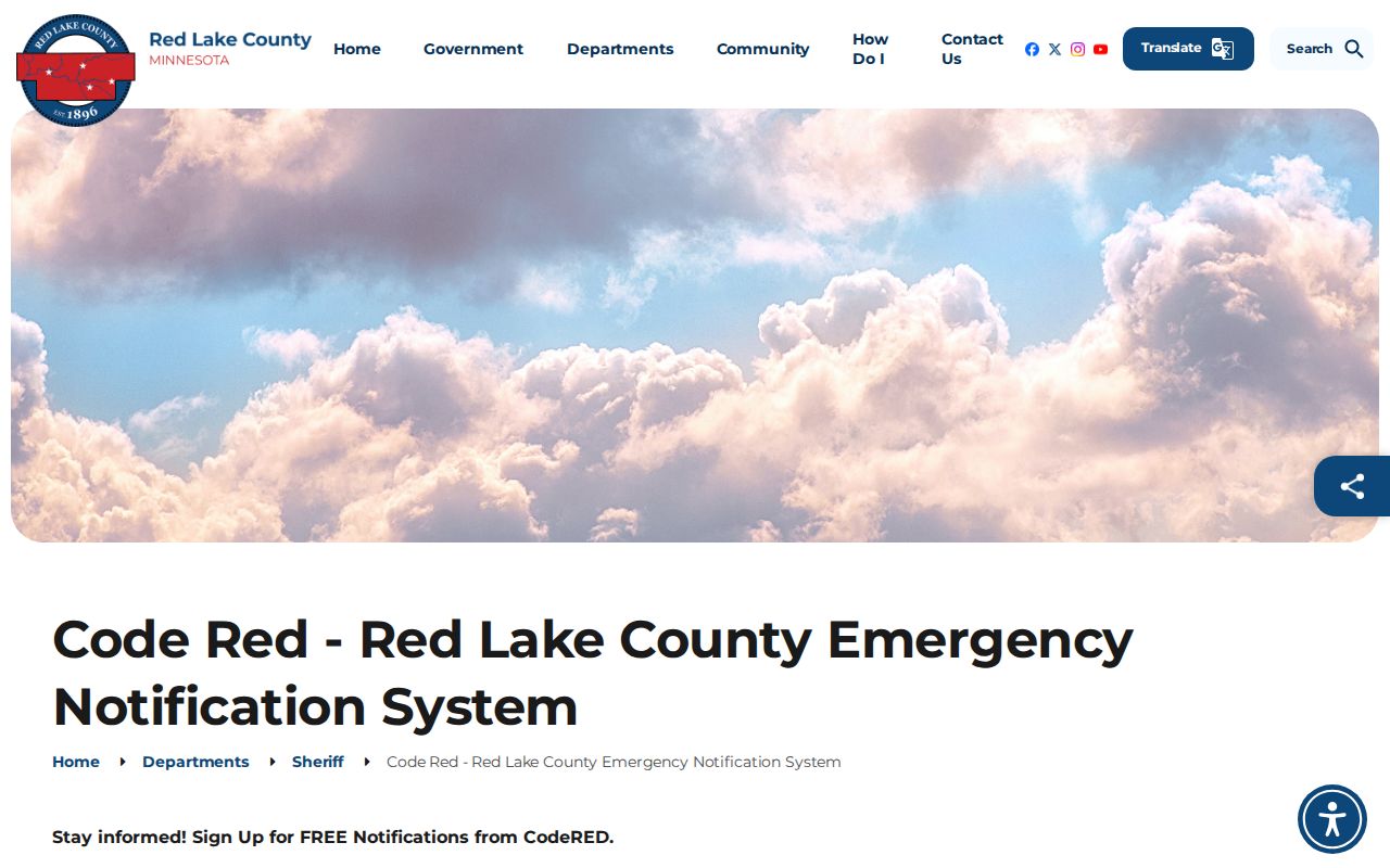 Red Lake County CodeRED notification page, not a booking or release record